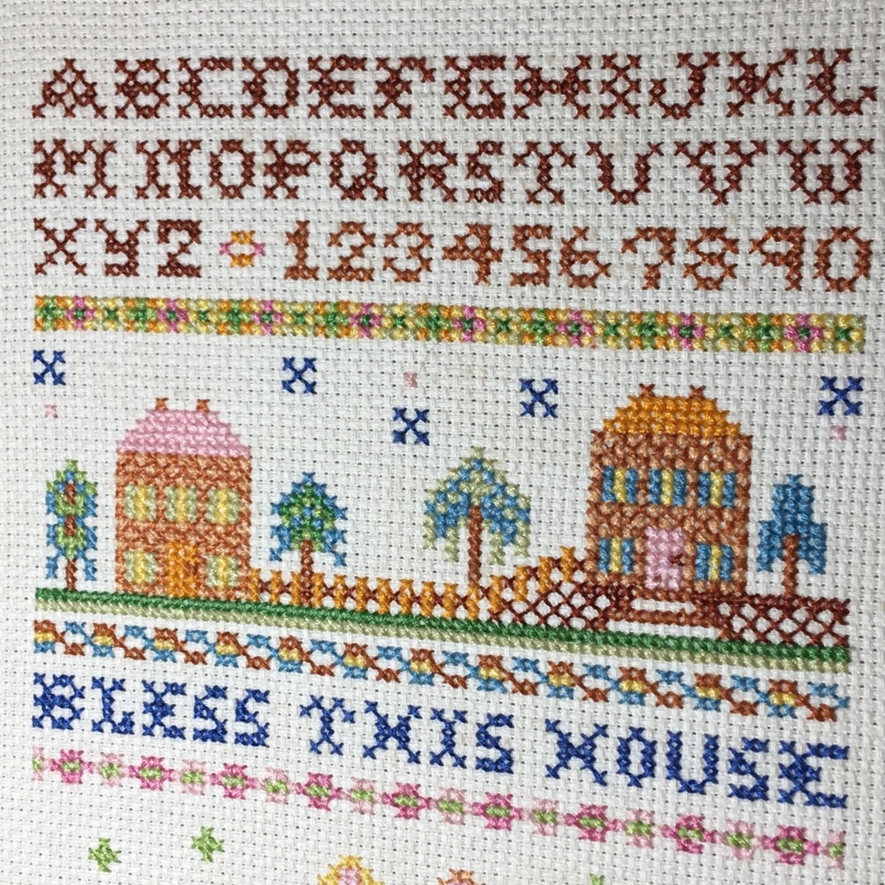 Vtg Cross Stitch Sampler Bless This House Framed - Picture 3 of 8
